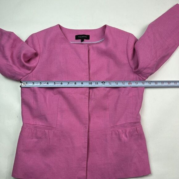 Talbots Linen Collarless Jacket size 6 Peplum Blazer Pink Preppy Academia - Picture 8 of 13